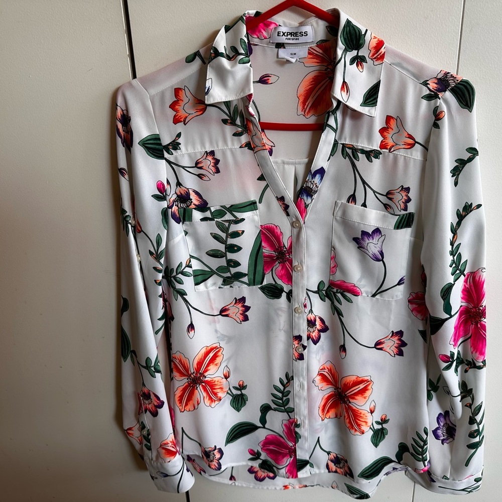 Express Floral Button-Up Blouse